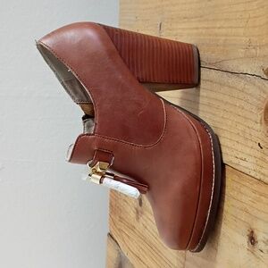 Seychelles Brown Leather Oxford Chunky Stacked Heel Shoes w Tassels Size 11